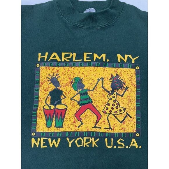 VINTAGE Harlem New York USA Crewneck Sweatshirt Men Large Art Music 90s - Picture 2 of 9